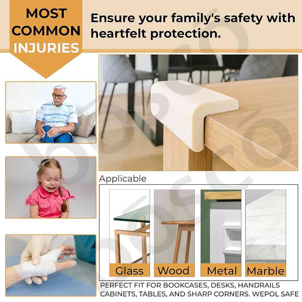 Baby Corner Guards – Pre-Taped Safety Edge Protectors for Furniture | Childproof Foam Cushions with Strong 3M Adhesive | Soft Baby Proofing for Sharp Corners – Pack of 4 (White)