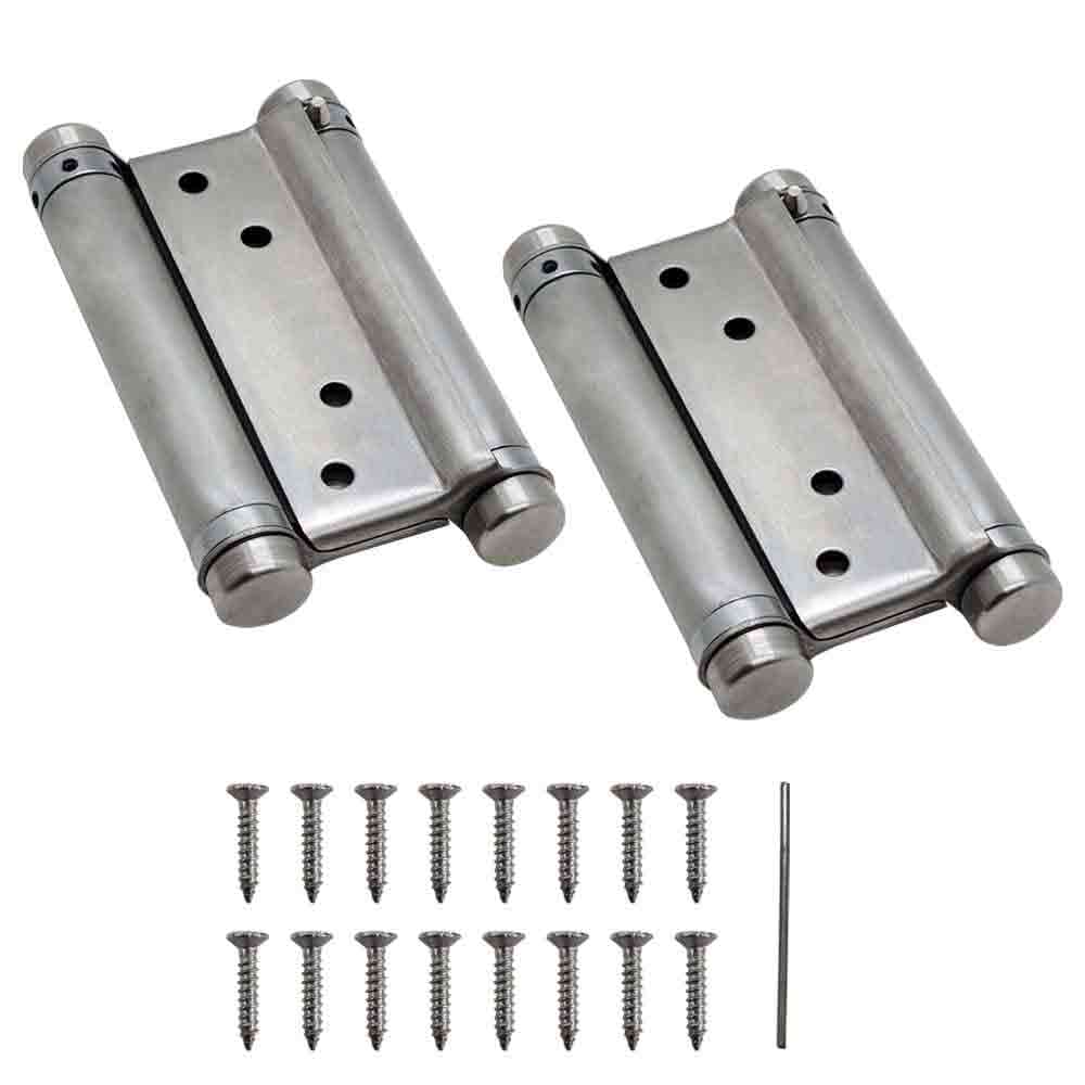 Double Action Hinge Saloon Door Hinges/Swinging Door Hinges Heavy Duty Self Closing with Screws, Easy to Use Durable, Reliable (Pack of 2 Pcs.) (Stainless Steel 4")