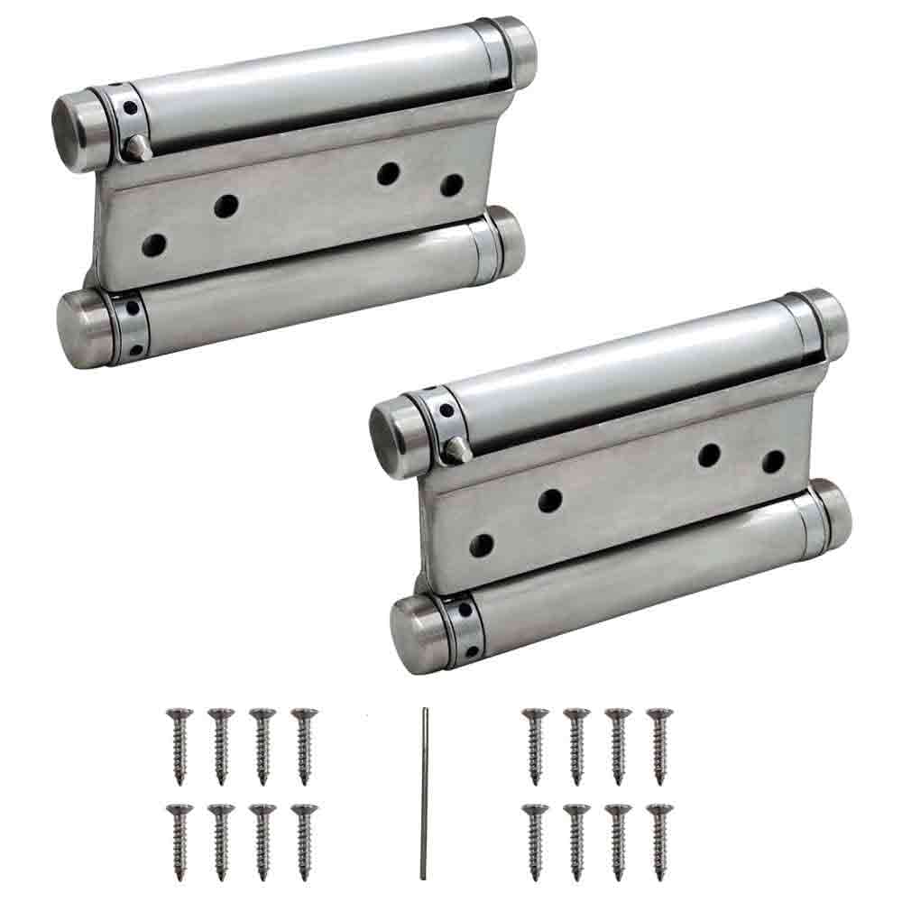 Double Action Hinge Saloon Door Hinges/Swinging Door Hinges Heavy Duty Self Closing with Screws, Easy to Use Durable, Reliable (Pack of 2 Pcs.) (Stainless Steel 4")