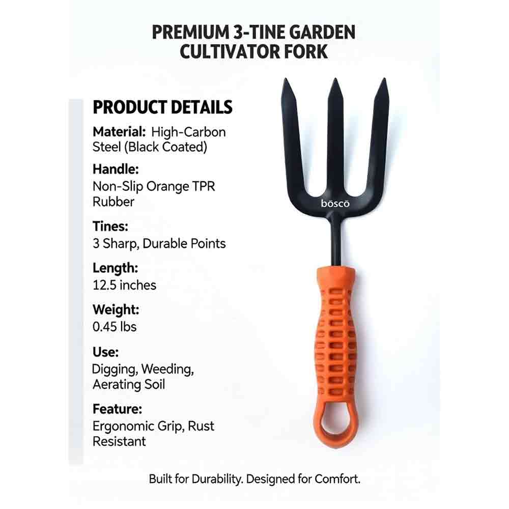 Fork Hand Cultivator for Gardening - Manual Cultivator for Agriculture | Durable Gardening Hand Tools | Grass Picker, Weed Remover & Soil Tiller | Ploughing & Fertilizer Applicator Tool