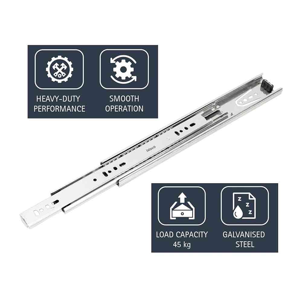 Stainless Steel 50Kg Capacity Heavy Duty Telescopic Drawer Slide | Full Extension, QC Passed, 500000 Cycle Test, 48H Salt Spray Tested | 5 Year Warranty | Pack of 2 Pieces with Screw | 10 Inch