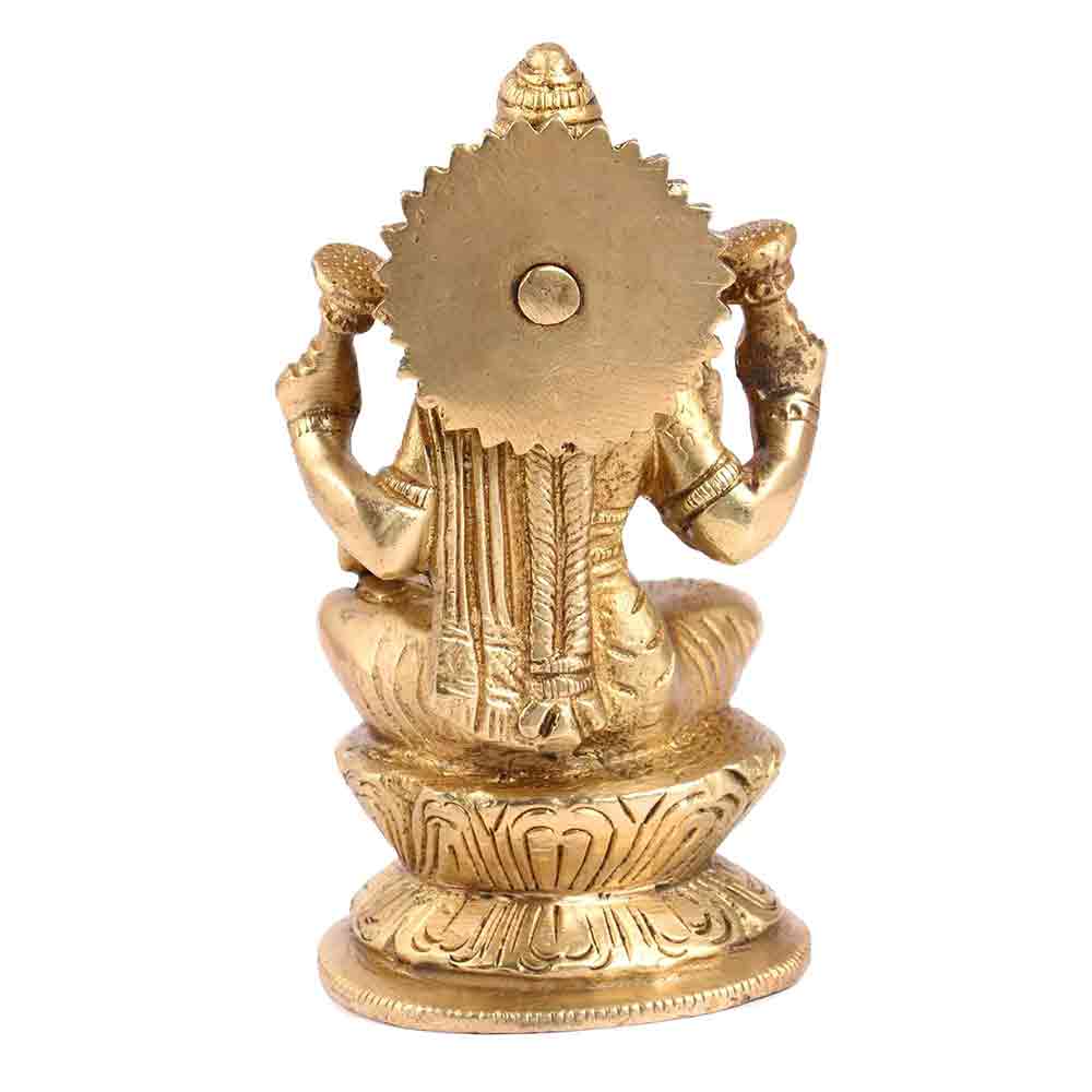 Brass Maa Lakshmi Idol- Hindu Goddess of Wealth, Prosperity, & Wisdom for Home Office Maha Laxmi Murti Dhan Devi of Prosperity Wealth Fortune Gold Color Height 5 Inch