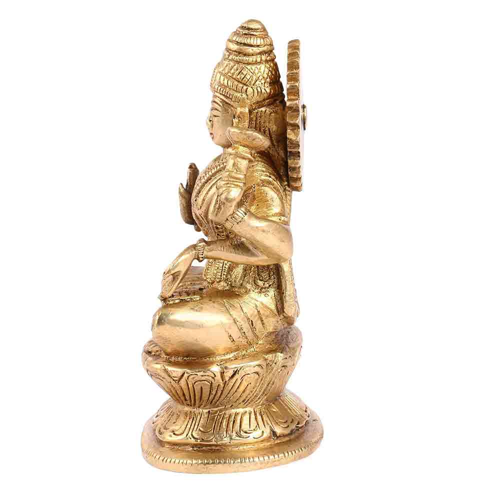 Brass Maa Lakshmi Idol- Hindu Goddess of Wealth, Prosperity, & Wisdom for Home Office Maha Laxmi Murti Dhan Devi of Prosperity Wealth Fortune Gold Color Height 5 Inch