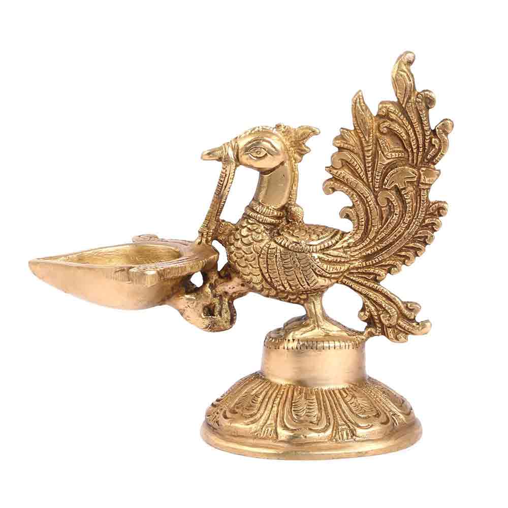 Brass Peacock Diya Lamp Diwali Decoration Items for Home décor Gift Deepak Oil Lamp for Daily Puja & Other Religious Rituals | Home Décor | Deepak for Home, Office & Temples