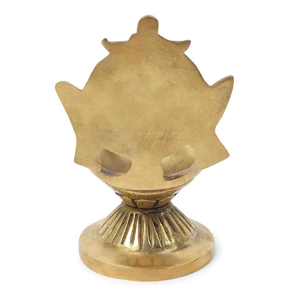 Brass Vishnu Chakra Diya for Puja & Home Décor – Traditional Oil Lamp for Diwali, Festive Decoration, Office & Temple Use | 4.3-Inch Height | Golden Finish | Handcrafted Gift Item