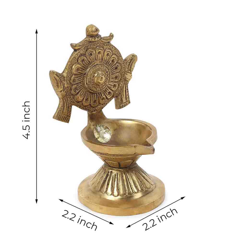 Brass Vishnu Chakra Diya for Puja & Home Décor – Traditional Oil Lamp for Diwali, Festive Decoration, Office & Temple Use | 4.3-Inch Height | Golden Finish | Handcrafted Gift Item