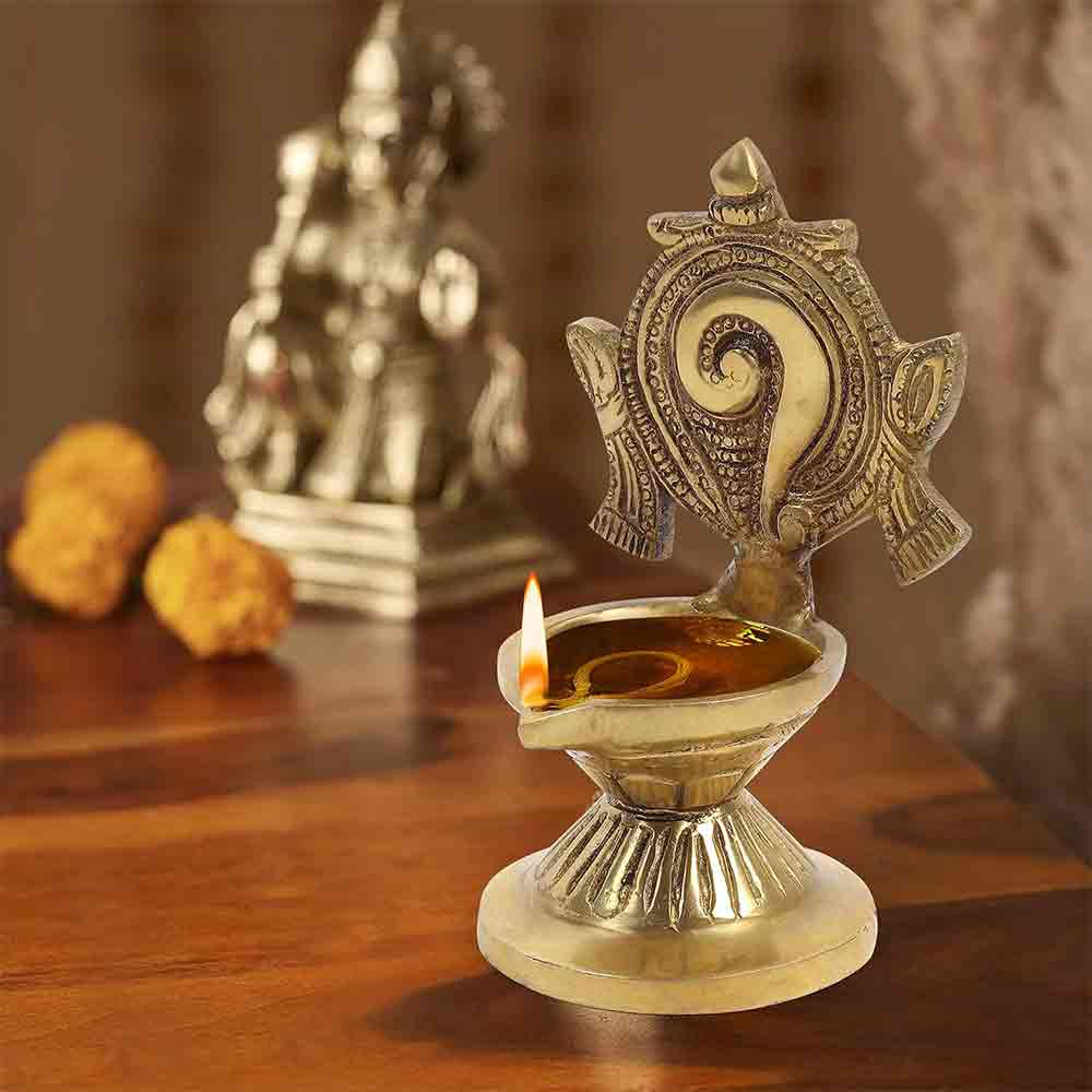 Brass Vishnu Shankh Diya Lamp Diwali Decoration Items for Home décor Gift Deepak Oil Lamp for Daily Puja & Other Religious Rituals | Home Décor | Deepak for Home, Office & Temples