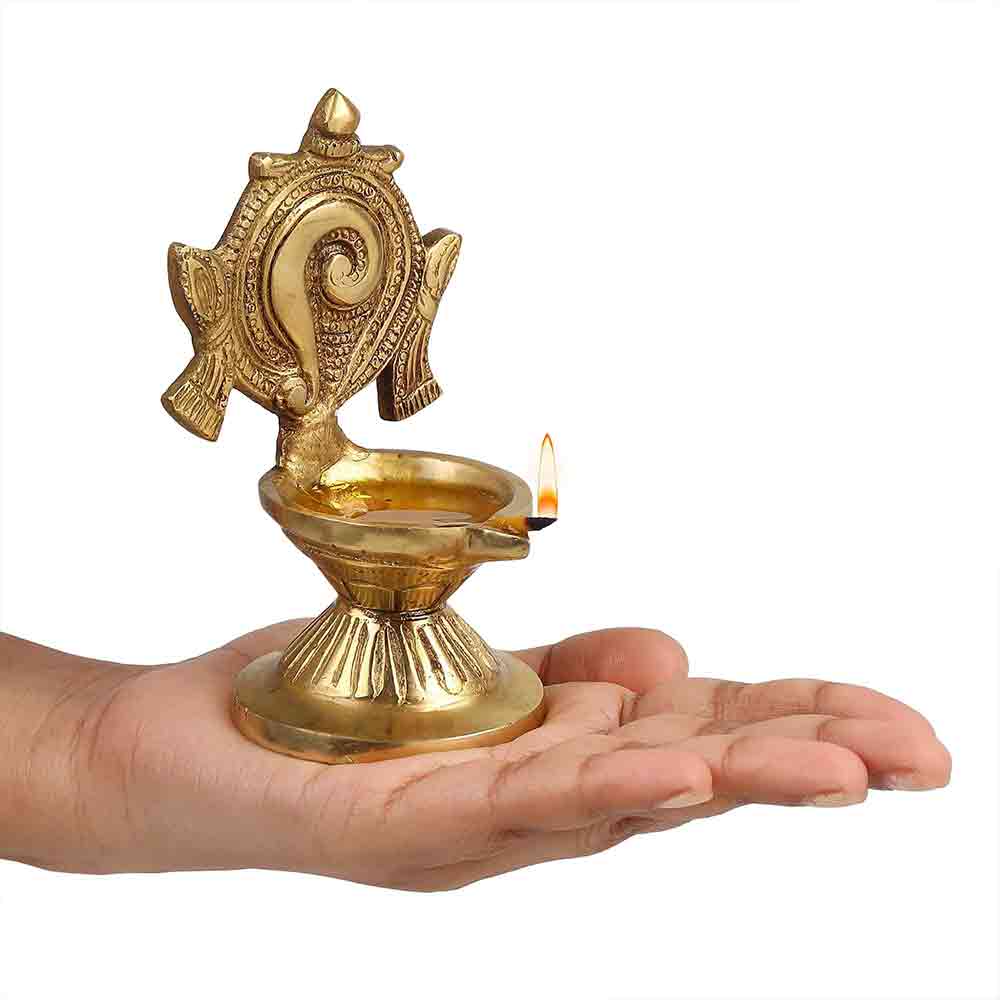 Brass Vishnu Shankh Diya Lamp Diwali Decoration Items for Home décor Gift Deepak Oil Lamp for Daily Puja & Other Religious Rituals | Home Décor | Deepak for Home, Office & Temples