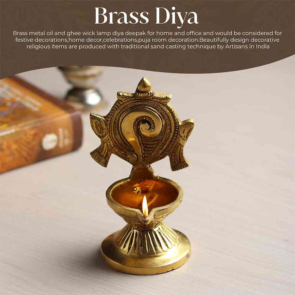 Brass Vishnu Shankh Diya Lamp Diwali Decoration Items for Home décor Gift Deepak Oil Lamp for Daily Puja & Other Religious Rituals | Home Décor | Deepak for Home, Office & Temples
