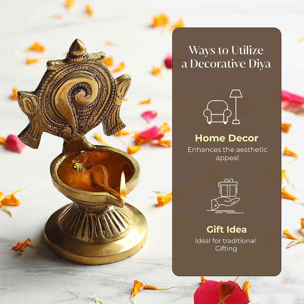 Brass Vishnu Shankh Diya Lamp Diwali Decoration Items for Home décor Gift Deepak Oil Lamp for Daily Puja & Other Religious Rituals | Home Décor | Deepak for Home, Office & Temples