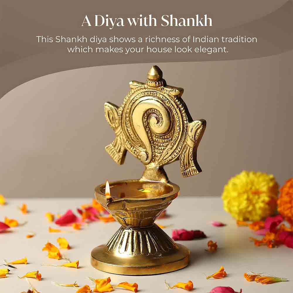 Brass Vishnu Shankh Diya Lamp Diwali Decoration Items for Home décor Gift Deepak Oil Lamp for Daily Puja & Other Religious Rituals | Home Décor | Deepak for Home, Office & Temples