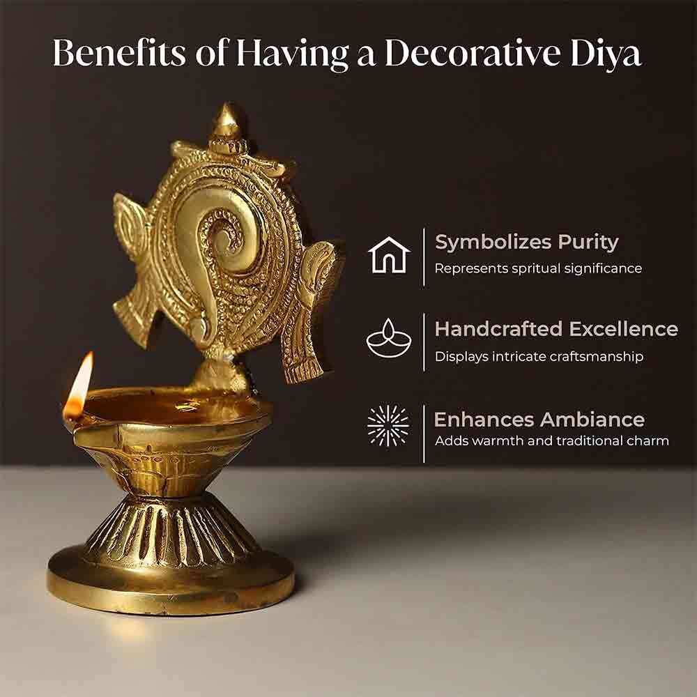 Brass Vishnu Shankh Diya Lamp Diwali Decoration Items for Home décor Gift Deepak Oil Lamp for Daily Puja & Other Religious Rituals | Home Décor | Deepak for Home, Office & Temples