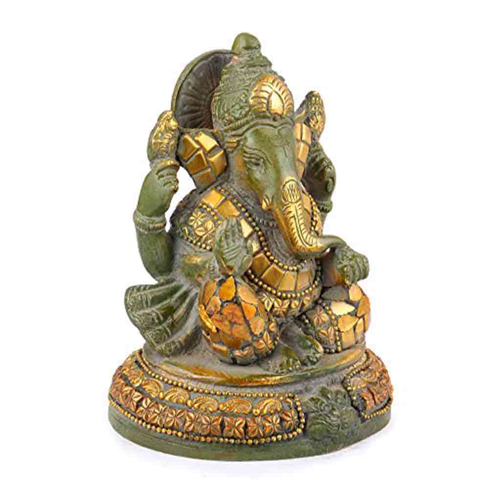 Limited Edition Designer Green Colour Lord Ganesha Ganpati Brass Statue for Home Décor Living Room Office Religious Temple 5.5 INCHES