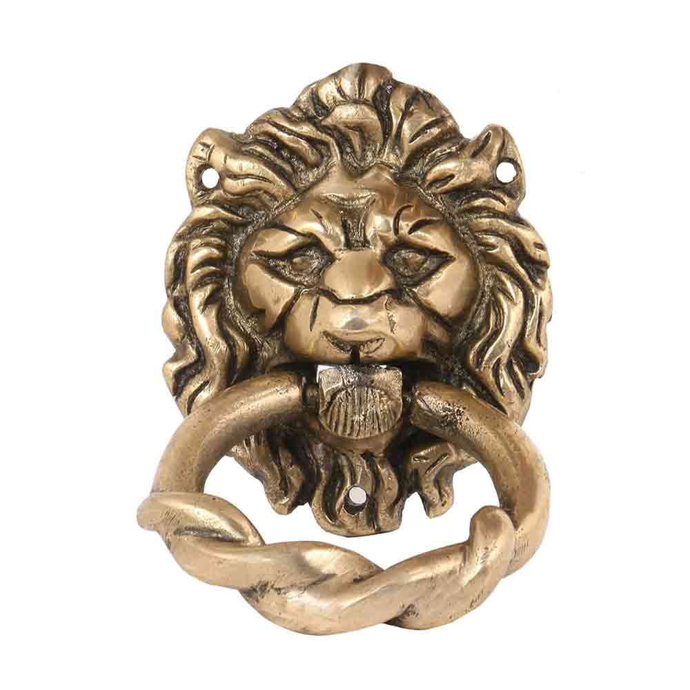 Solid Brass Lion Face Door Knocker for Main Door – 6 Inch Antique Brown Finish | Classic Victorian-Style Handcrafted Knocker | Heavy-Duty, Weatherproof Brass – Pack of 1