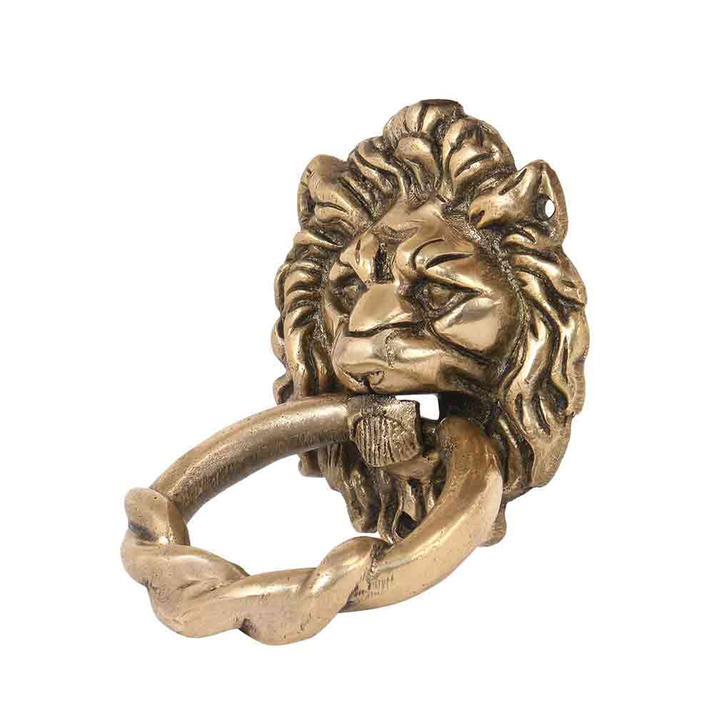 Solid Brass Lion Face Door Knocker for Main Door – 6 Inch Antique Brown Finish | Classic Victorian-Style Handcrafted Knocker | Heavy-Duty, Weatherproof Brass – Pack of 1