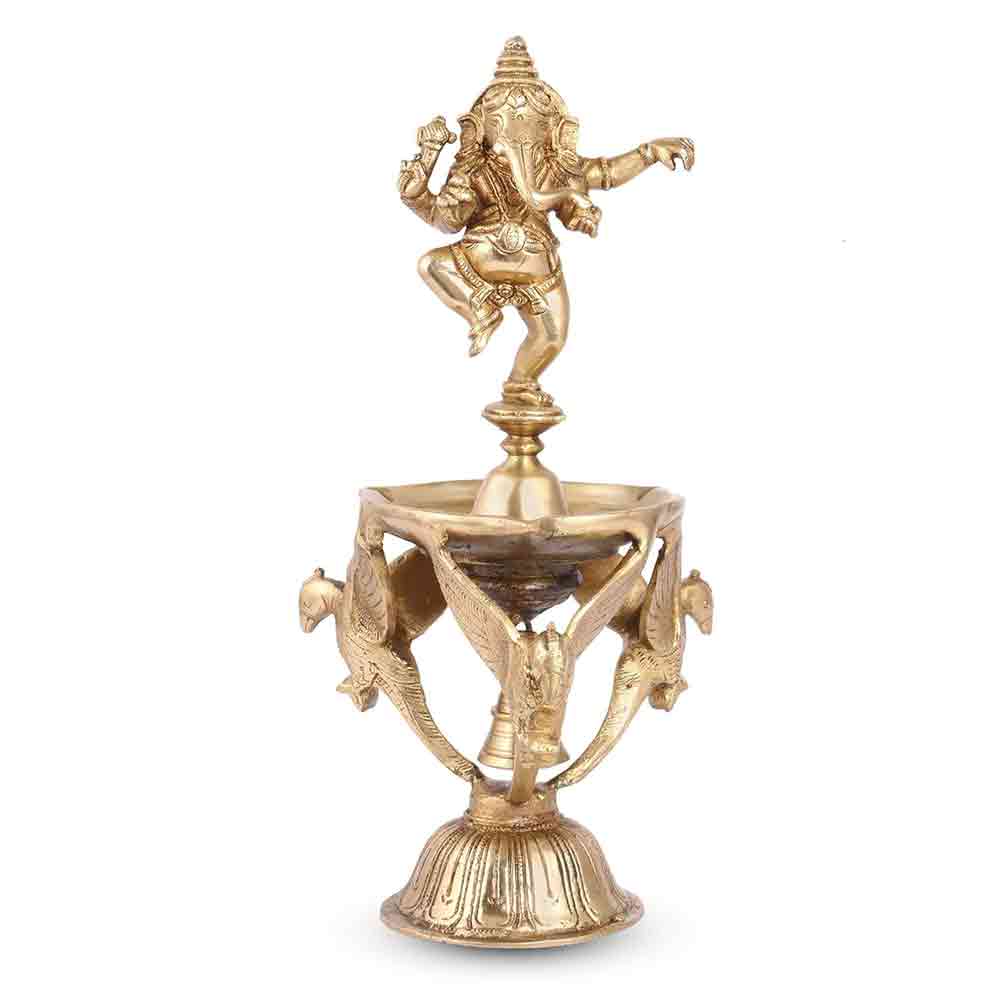 Dancing Ganesha Brass Lamp Diya for puja, Office, Home