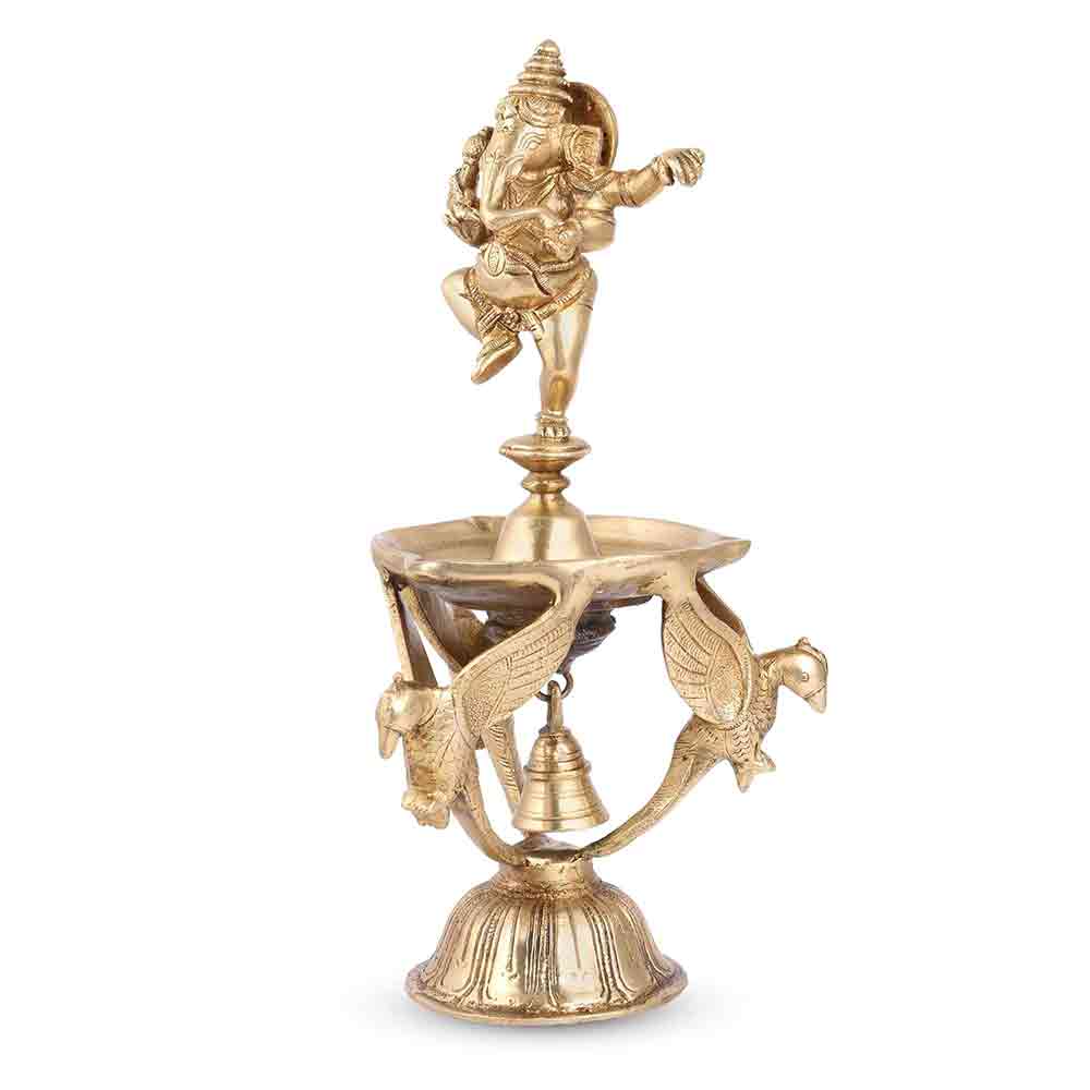 Dancing Ganesha Brass Lamp Diya for puja, Office, Home