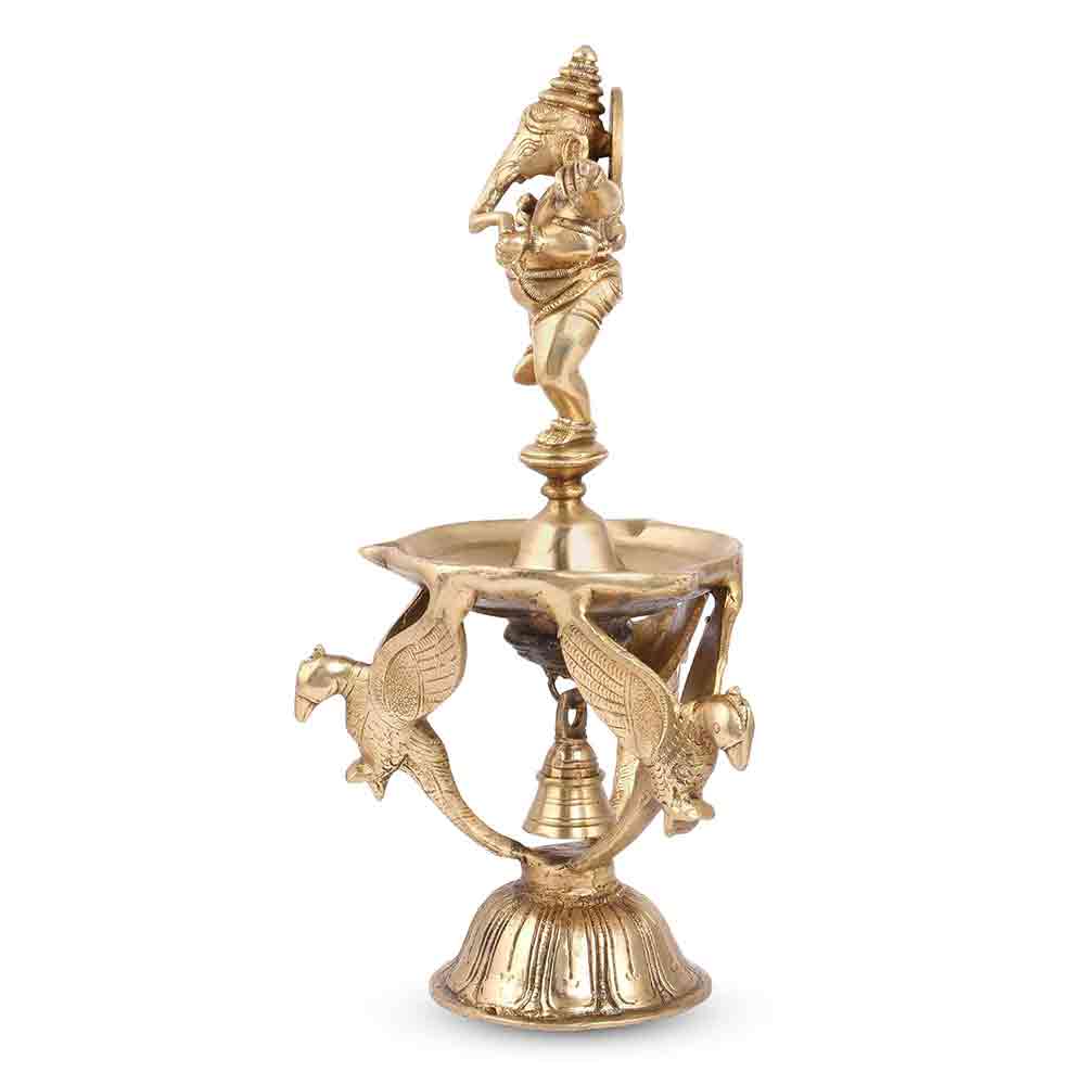 Dancing Ganesha Brass Lamp Diya for puja, Office, Home
