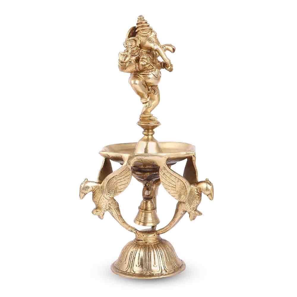 Dancing Ganesha Brass Lamp Diya for puja, Office, Home