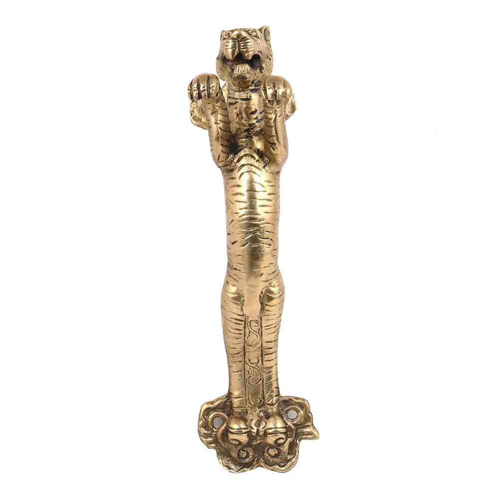 Sculpture Story Antique Tiger Brass Main Door Handle (Height -10-inch, Hole to Hole: 8-inch) Pull Handle for Hotel/Office/Home