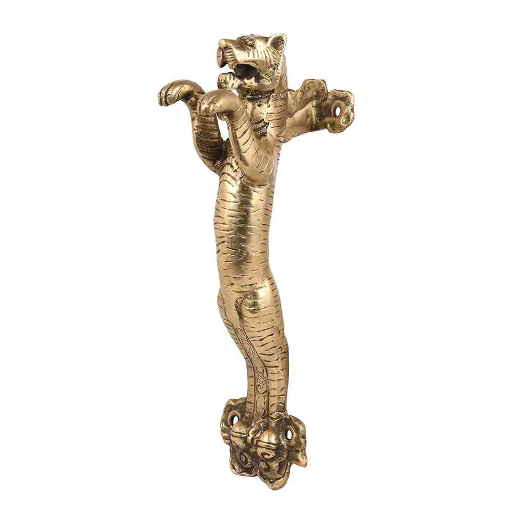 Sculpture Story Antique Tiger Brass Main Door Handle (Height -10-inch, Hole to Hole: 8-inch) Pull Handle for Hotel/Office/Home
