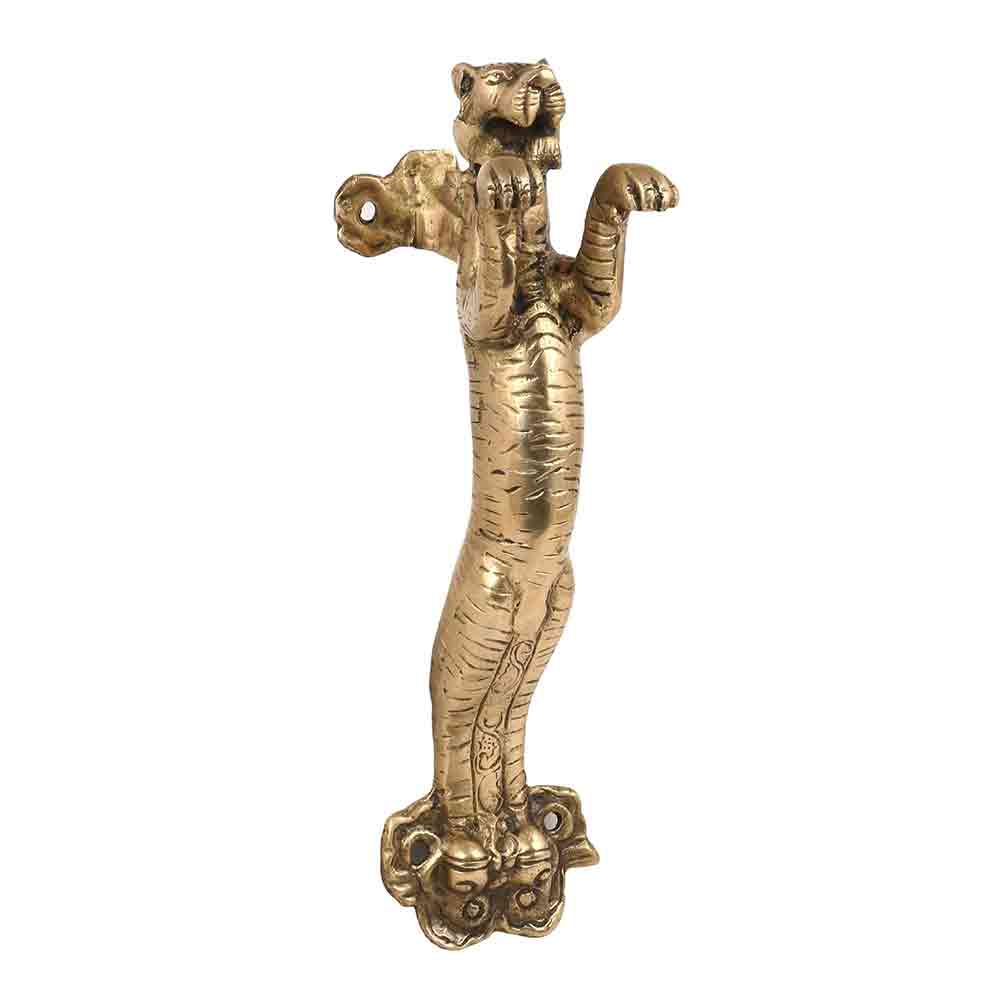 Sculpture Story Antique Tiger Brass Main Door Handle (Height -10-inch, Hole to Hole: 8-inch) Pull Handle for Hotel/Office/Home
