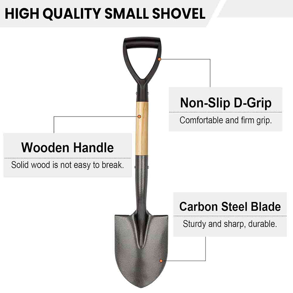 Small Multi-Purpose Shovel for Outdoor, Gardening, Engineering, Camping & Construction Rust-Resistant Steel Blade Compact&Durable Tool for Digging,Lifting,Moving Heavy Duty Shovel with D Handle