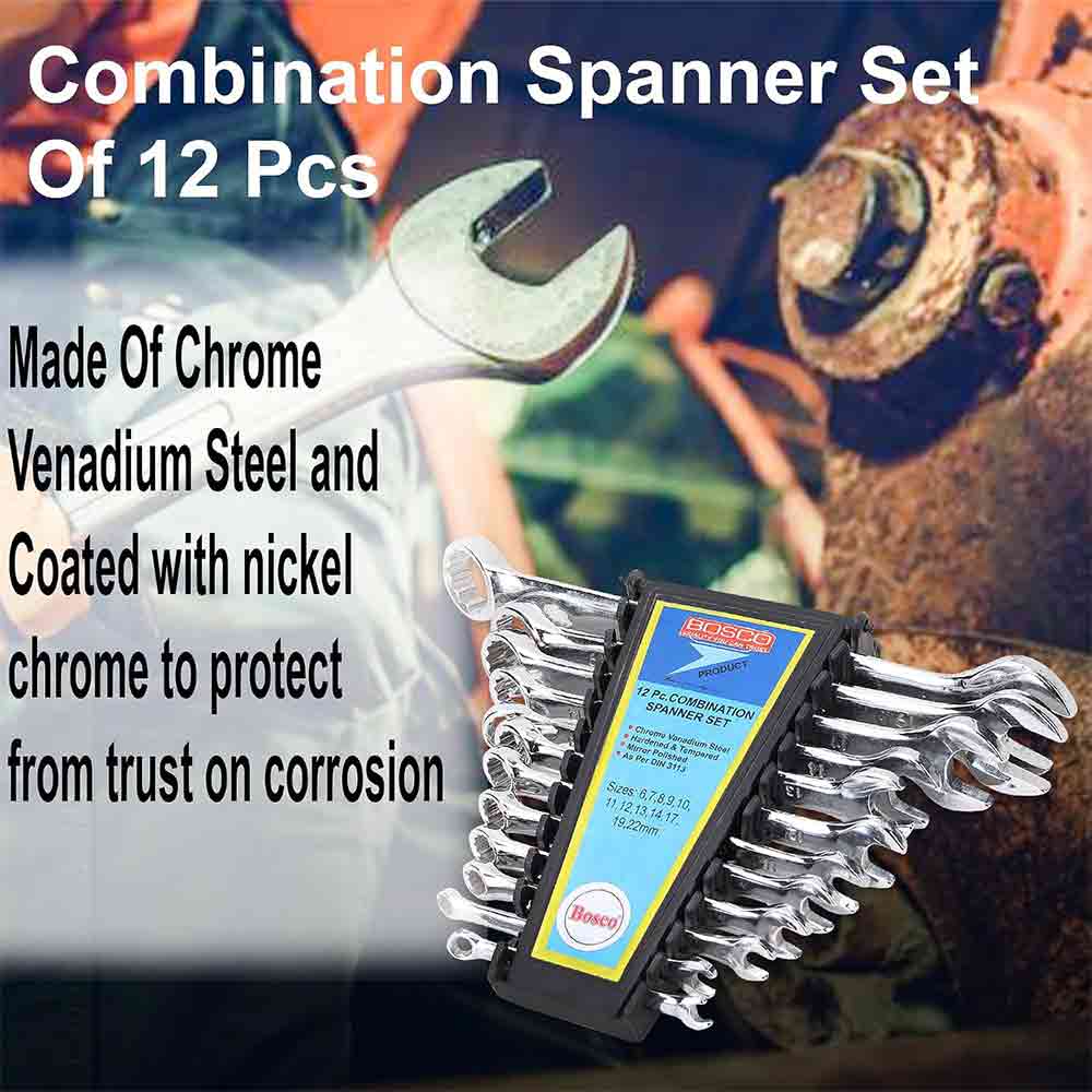 12-Piece Combination Spanner Set | Carbon Steel Wrenches | Open & Ring End Design | Chrome-Plated Rust-Resistant Tools for Home Maintenance & DIY Repair Use (Silver)